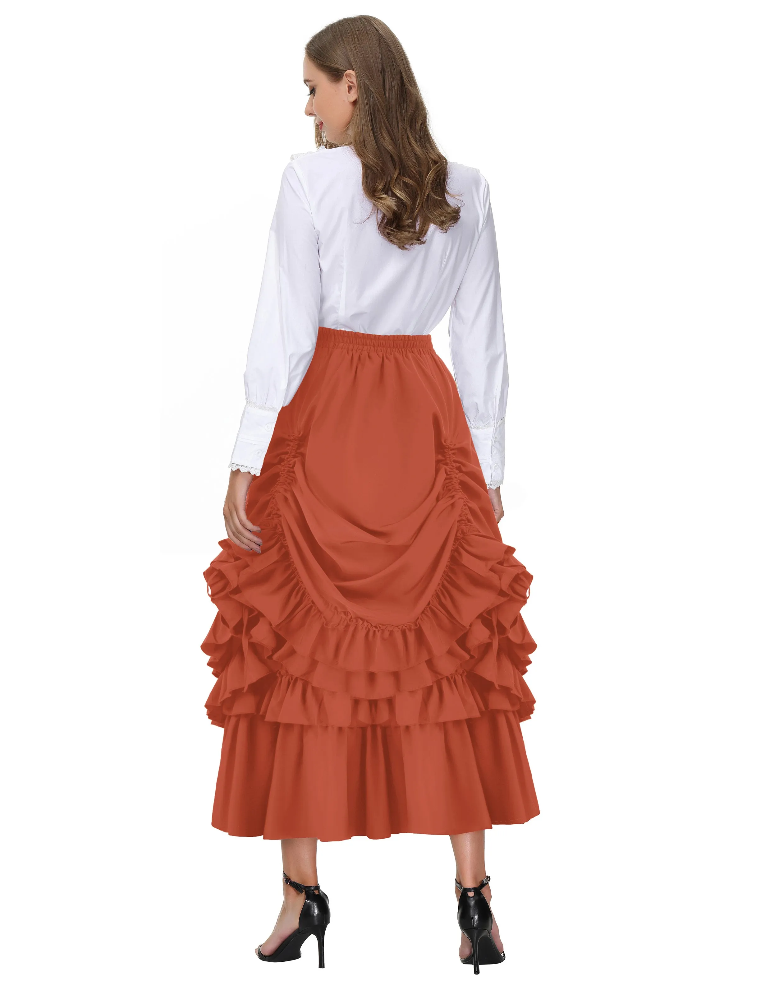 Vintage Retro Elastic Waist Length Adjustable Gothic Bustle Skirt