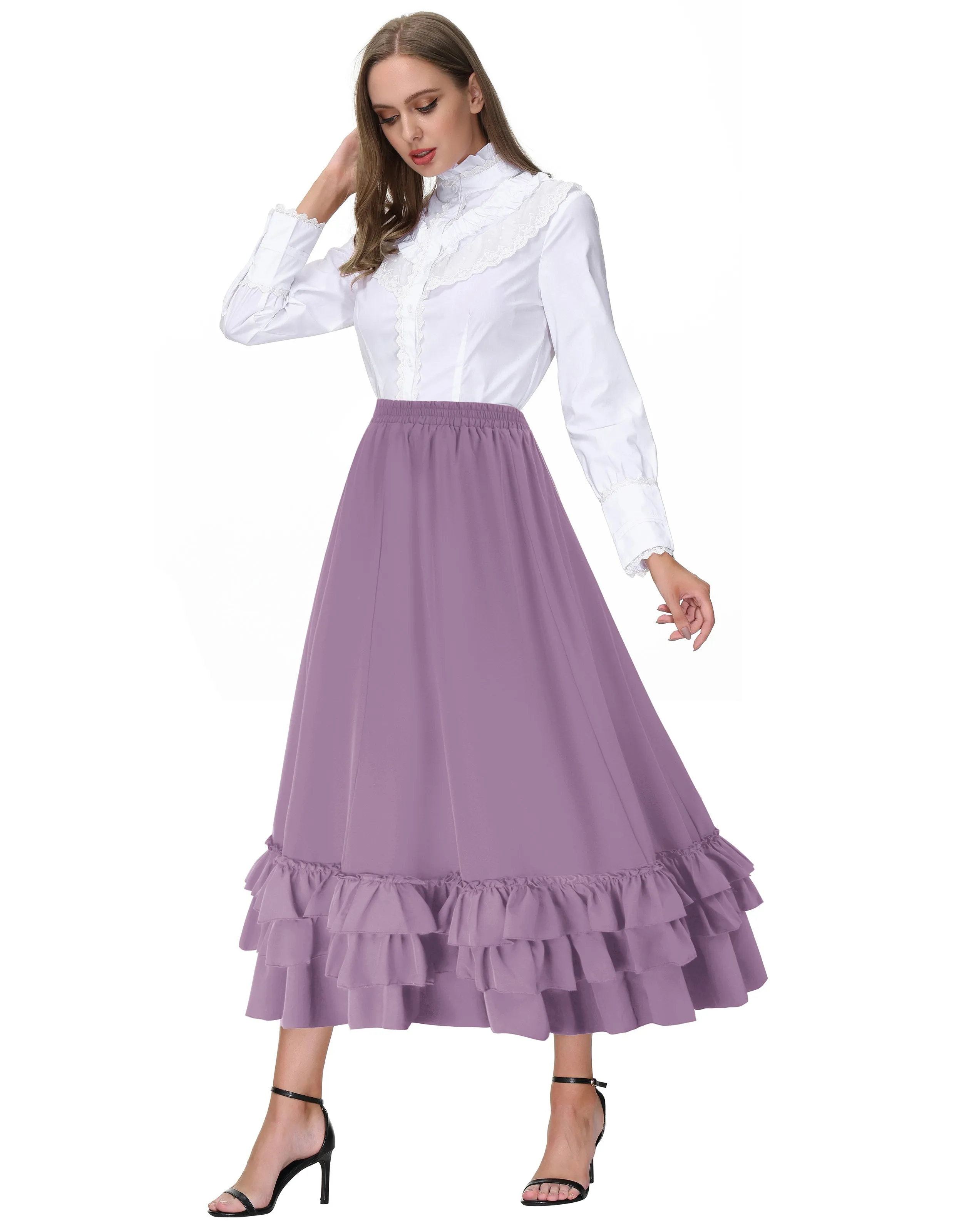 Vintage Retro Elastic Waist Length Adjustable Gothic Bustle Skirt