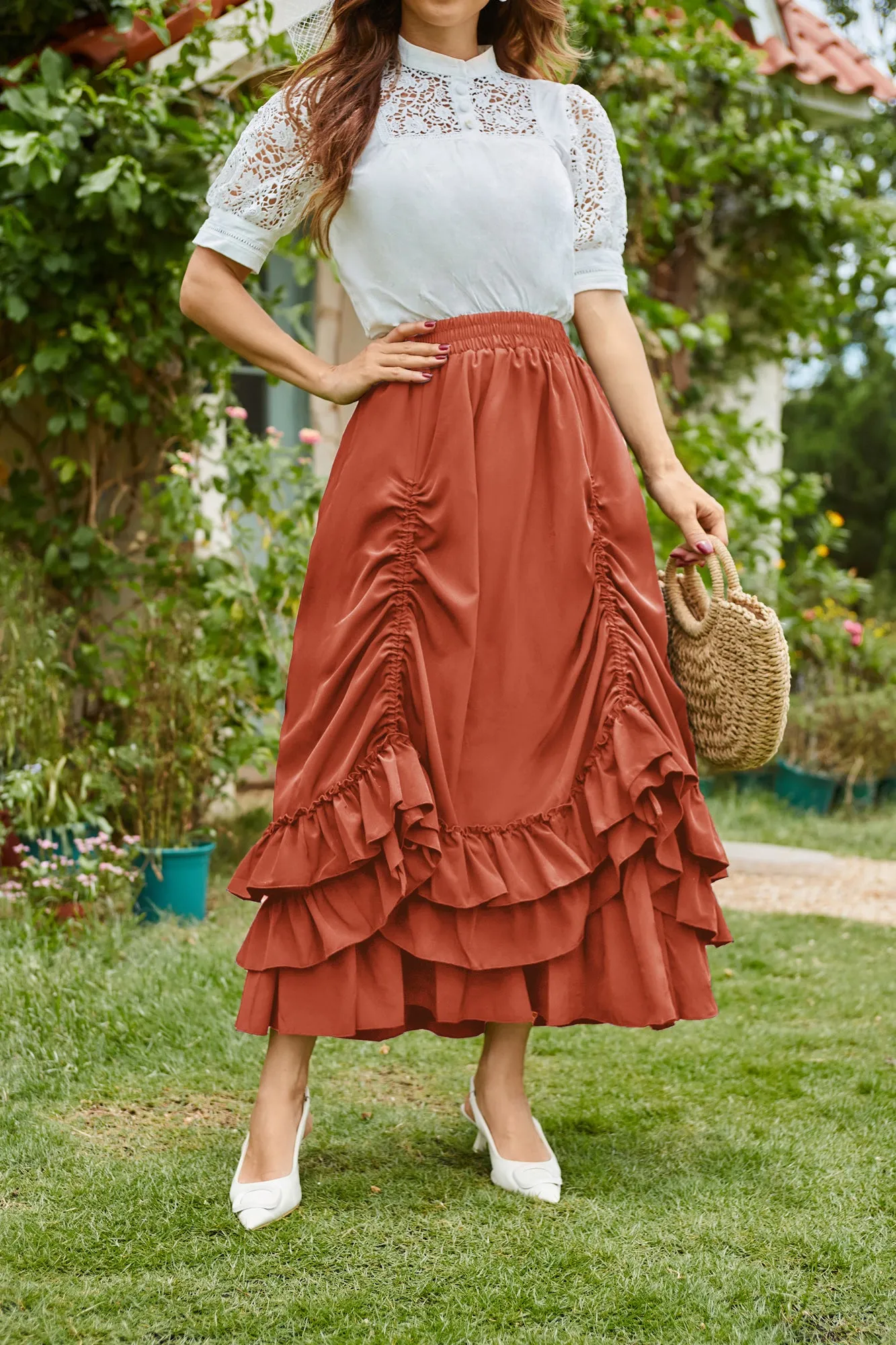 Vintage Retro Elastic Waist Length Adjustable Gothic Bustle Skirt