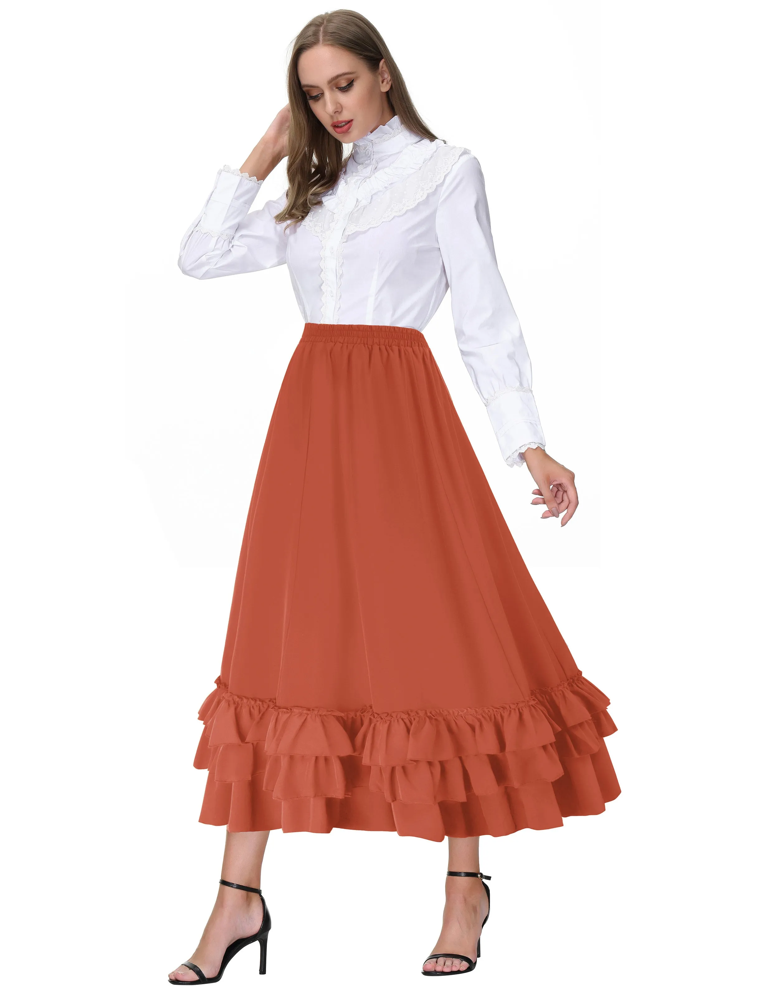 Vintage Retro Elastic Waist Length Adjustable Gothic Bustle Skirt