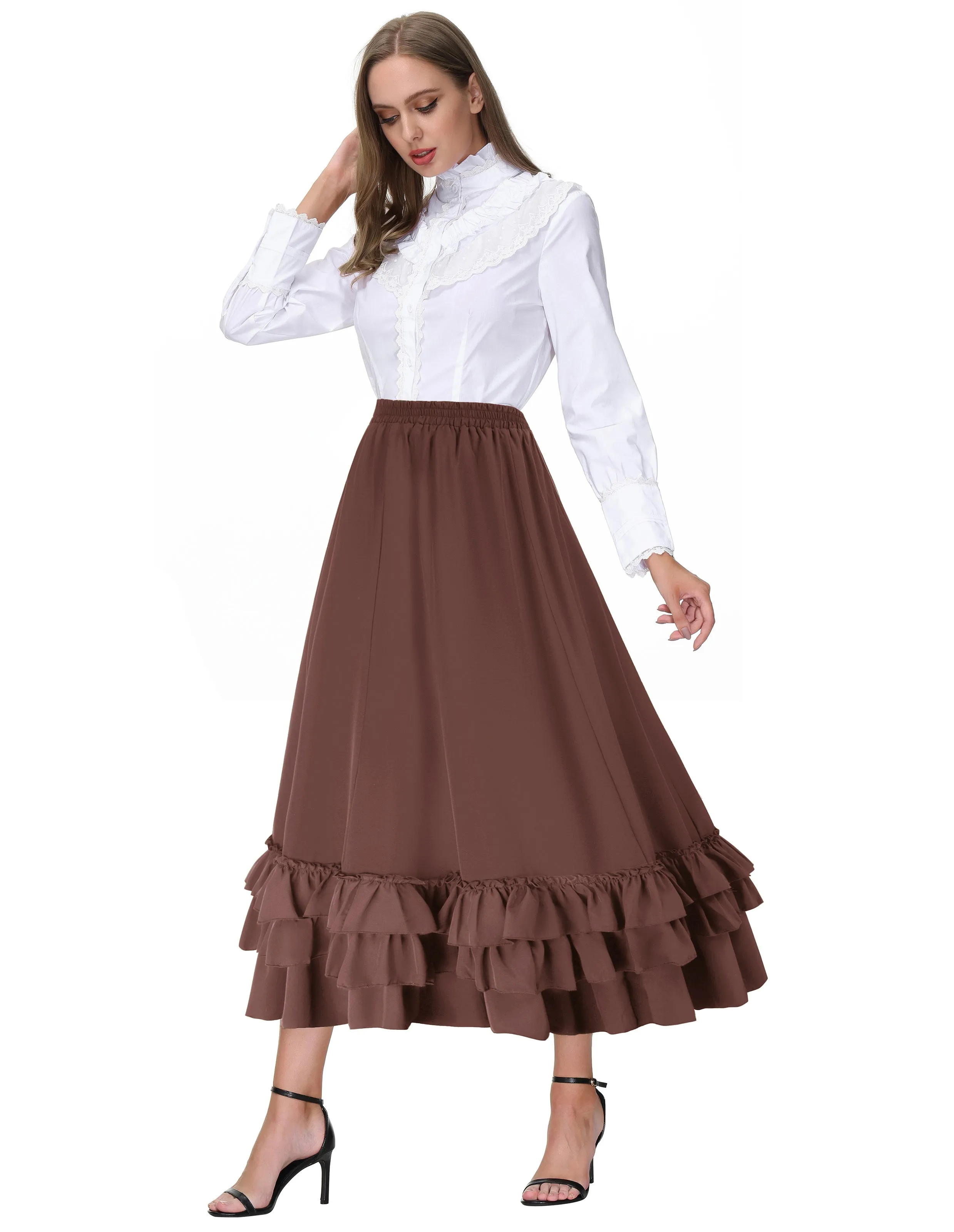 Vintage Retro Elastic Waist Length Adjustable Gothic Bustle Skirt