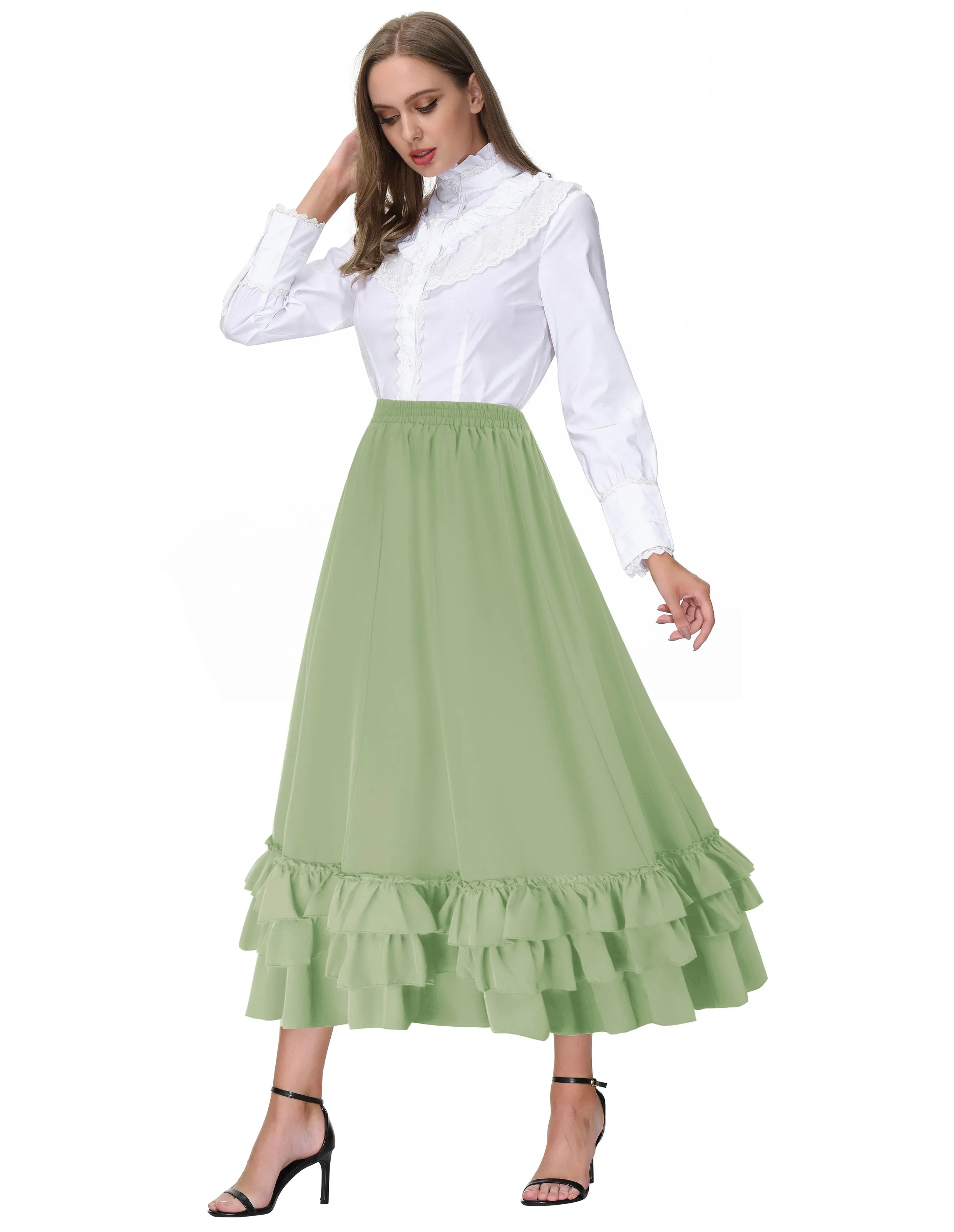 Vintage Retro Elastic Waist Length Adjustable Gothic Bustle Skirt