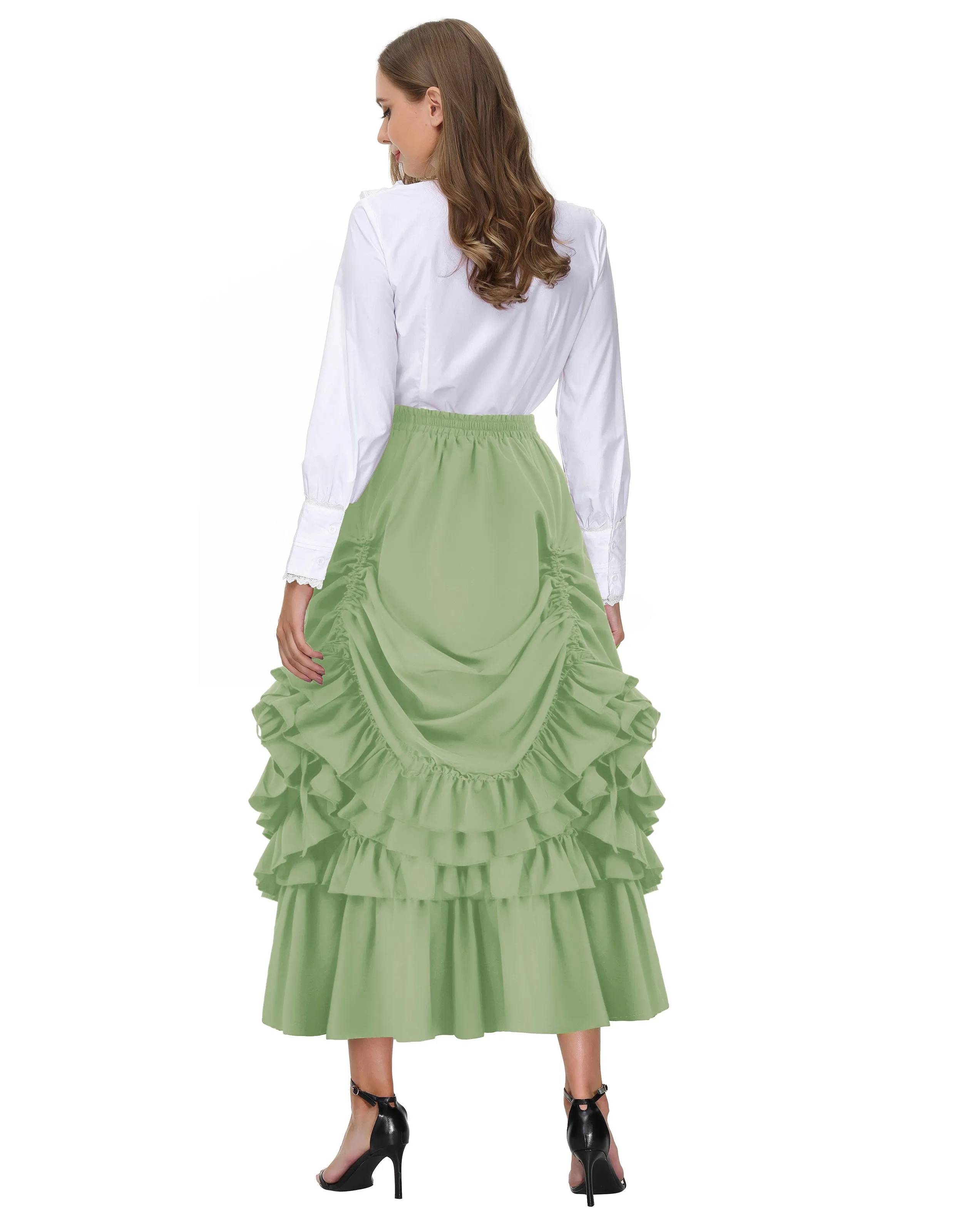 Vintage Retro Elastic Waist Length Adjustable Gothic Bustle Skirt