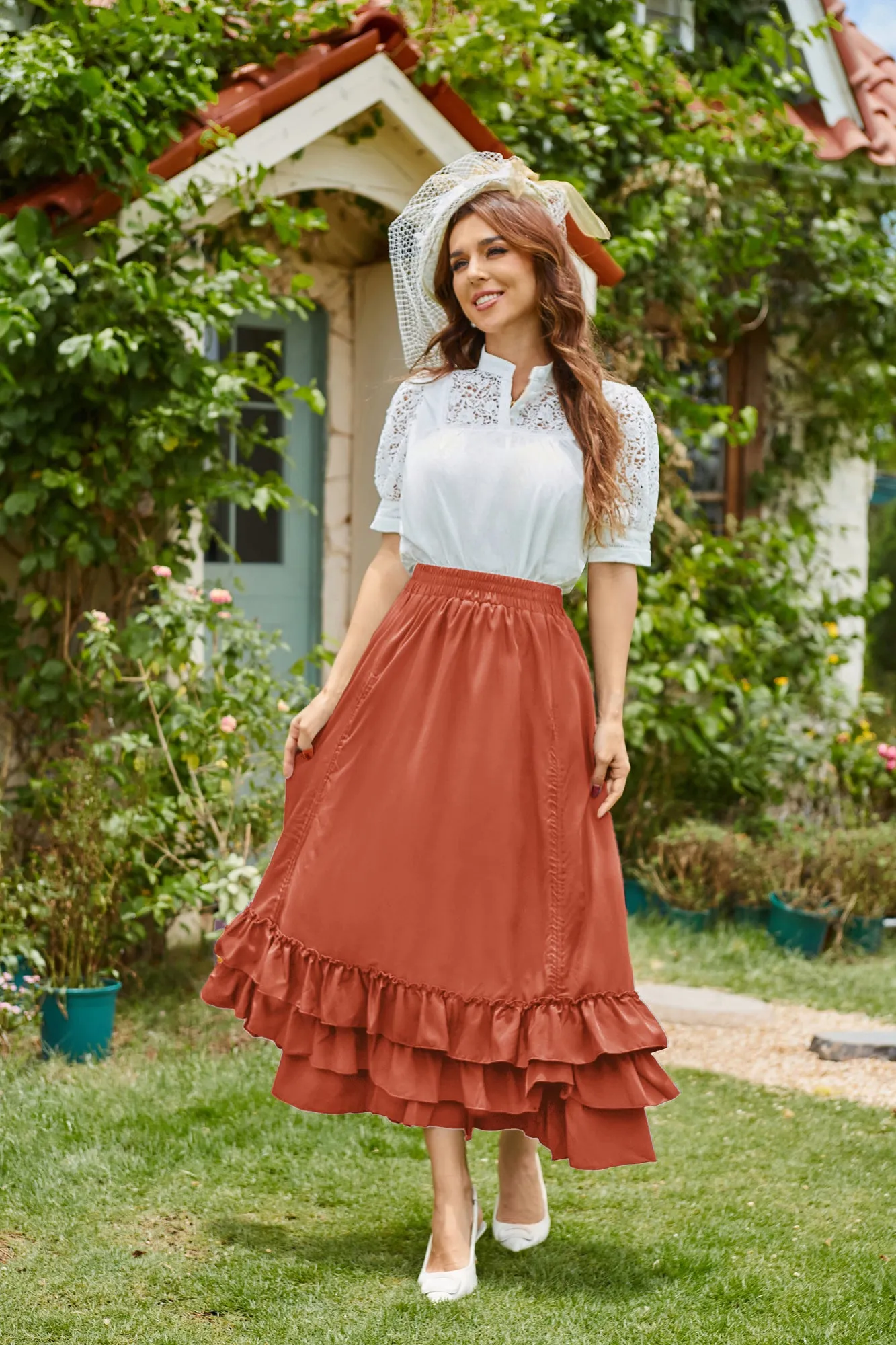 Vintage Retro Elastic Waist Length Adjustable Gothic Bustle Skirt