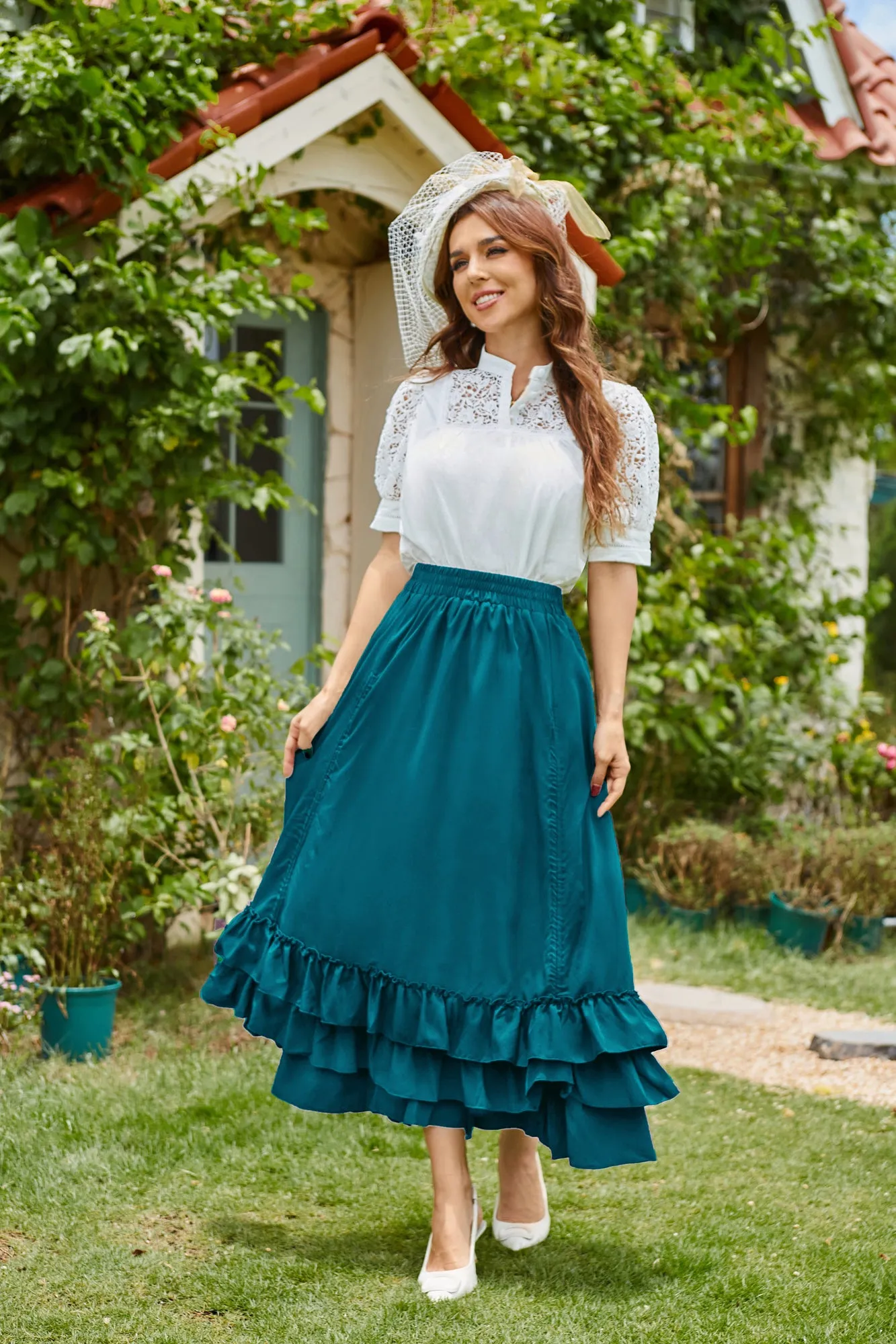 Vintage Retro Elastic Waist Length Adjustable Gothic Bustle Skirt