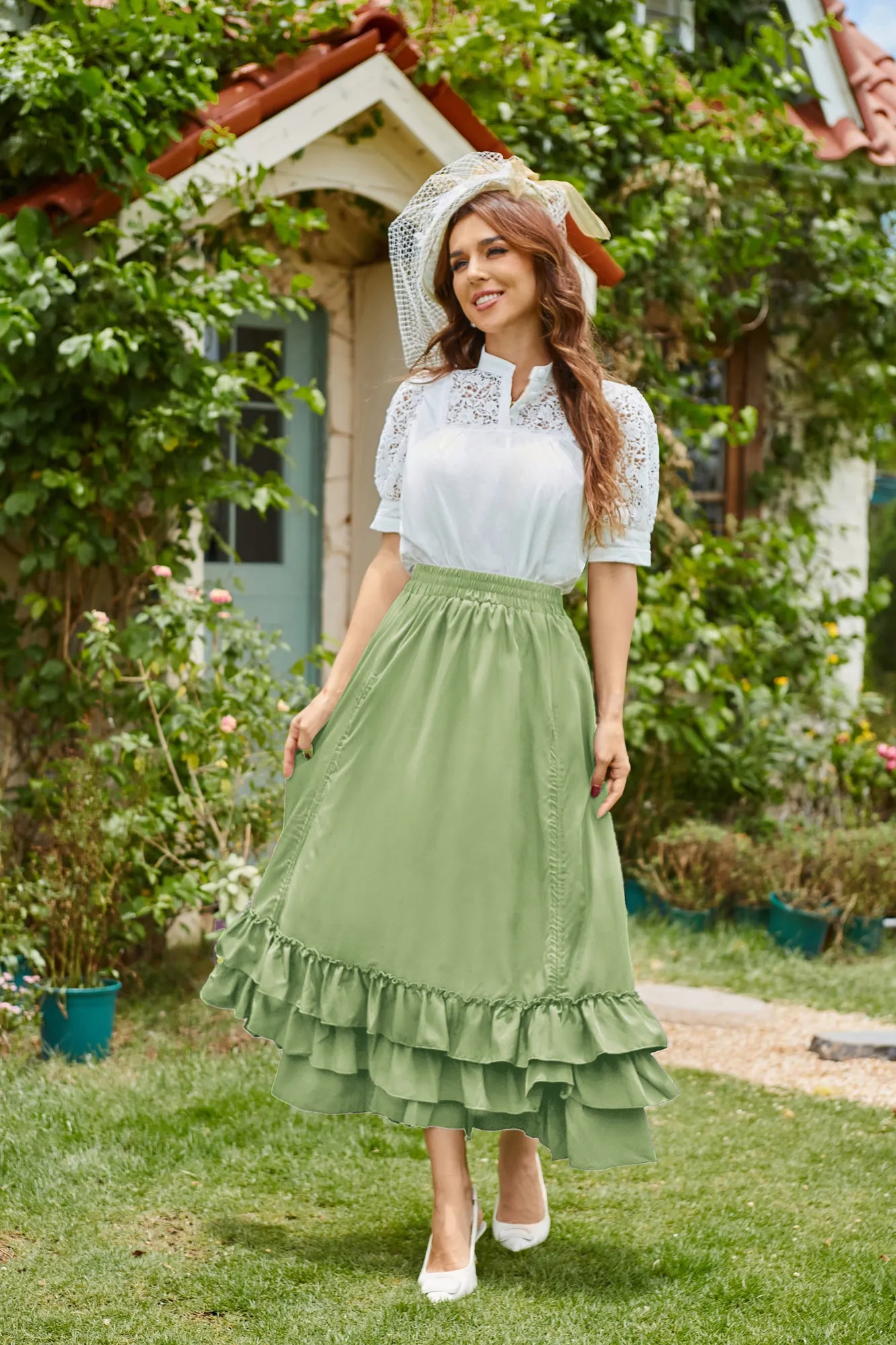 Vintage Retro Elastic Waist Length Adjustable Gothic Bustle Skirt