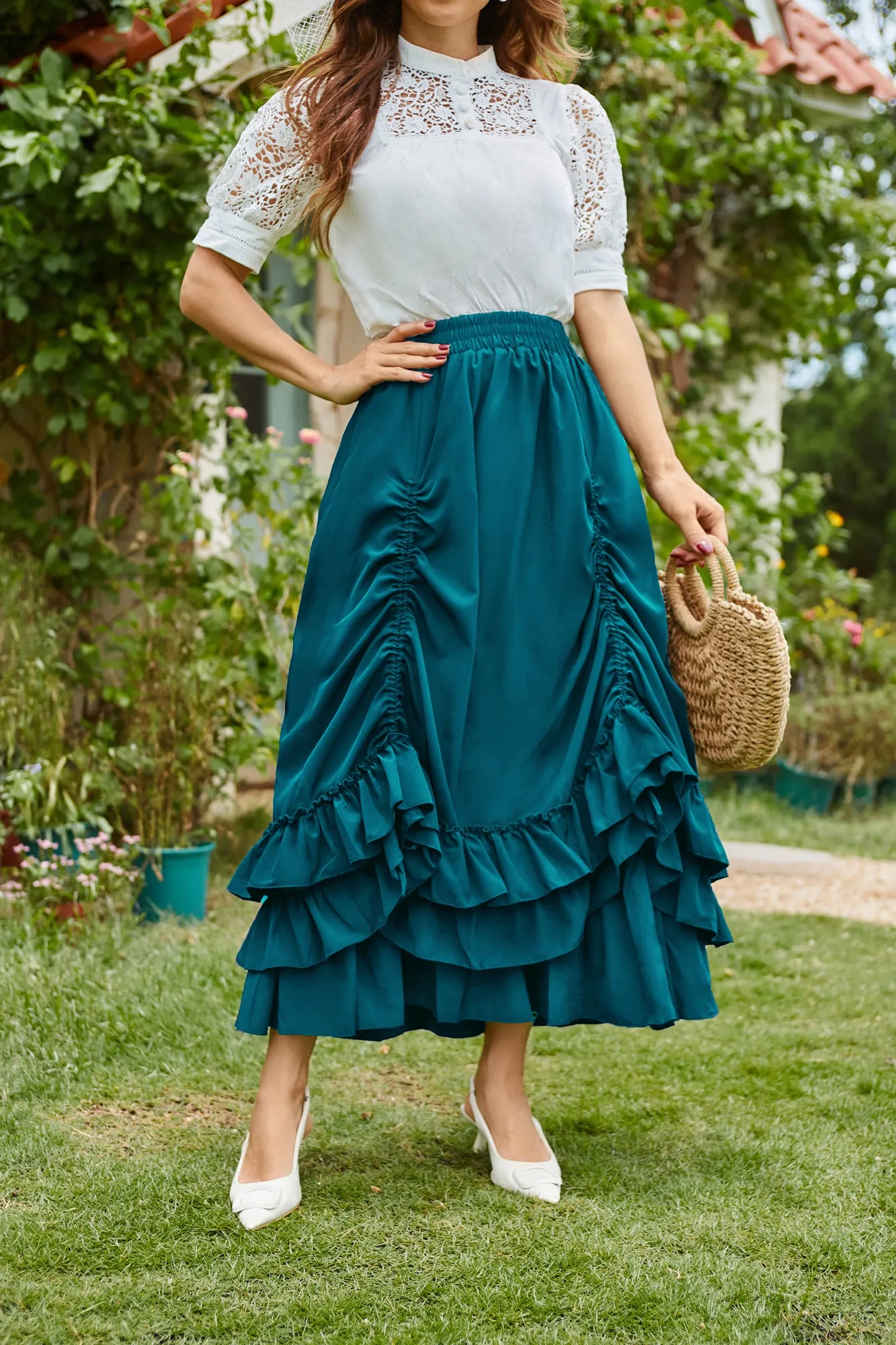 Vintage Retro Elastic Waist Length Adjustable Gothic Bustle Skirt