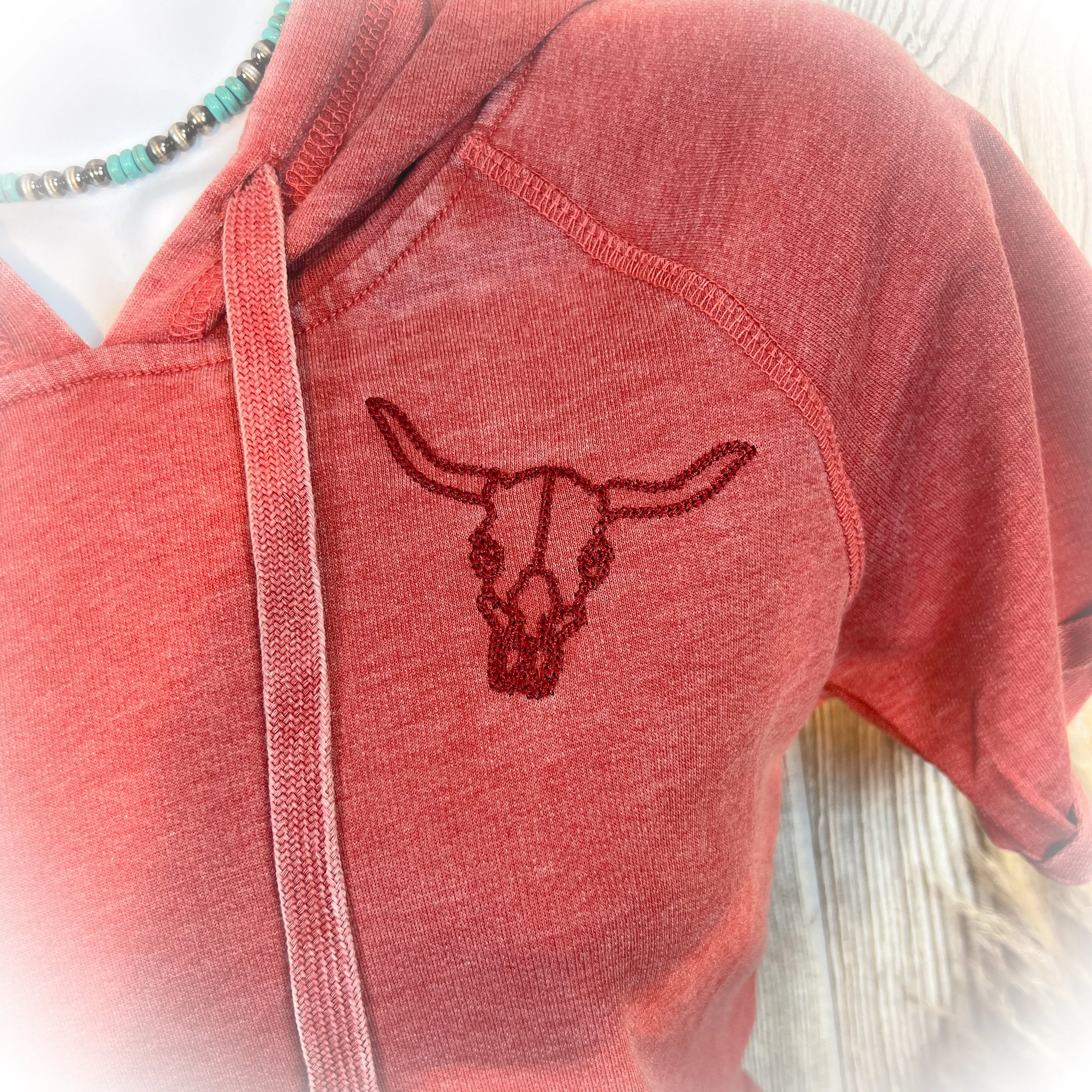 Western Embroidered Short Sleeve Hoodie