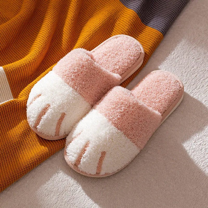 Winter Slippers Cute Cat Pow Fur Fleece Slipper for Man Women