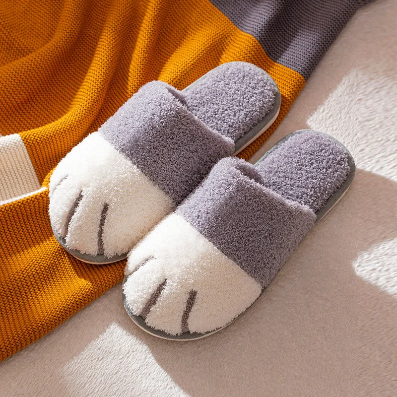 Winter Slippers Cute Cat Pow Fur Fleece Slipper for Man Women